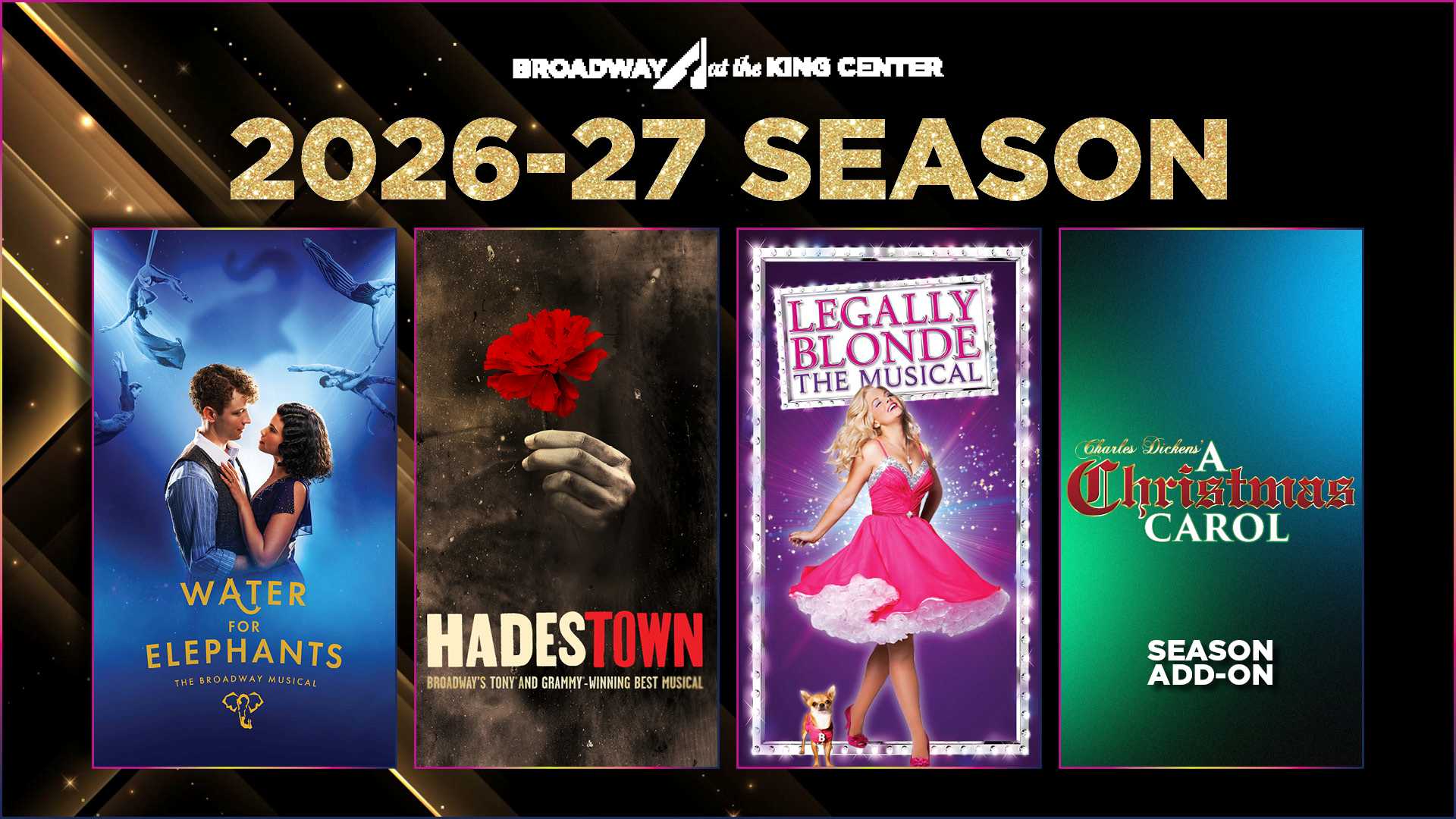 Broadway at the king center promotional graphic